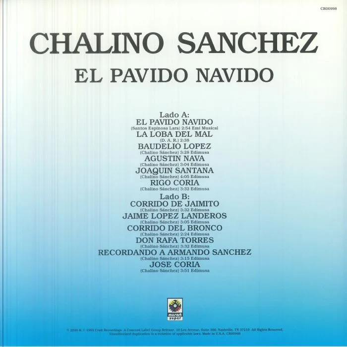 Обратная сторона обложки — Chalino SANCHEZ — El Pavido Navido