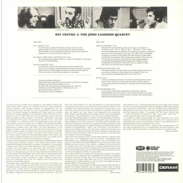 Обратная сторона обложки — The JOHN CAMERON QUARTET — Off Centre (reissue)