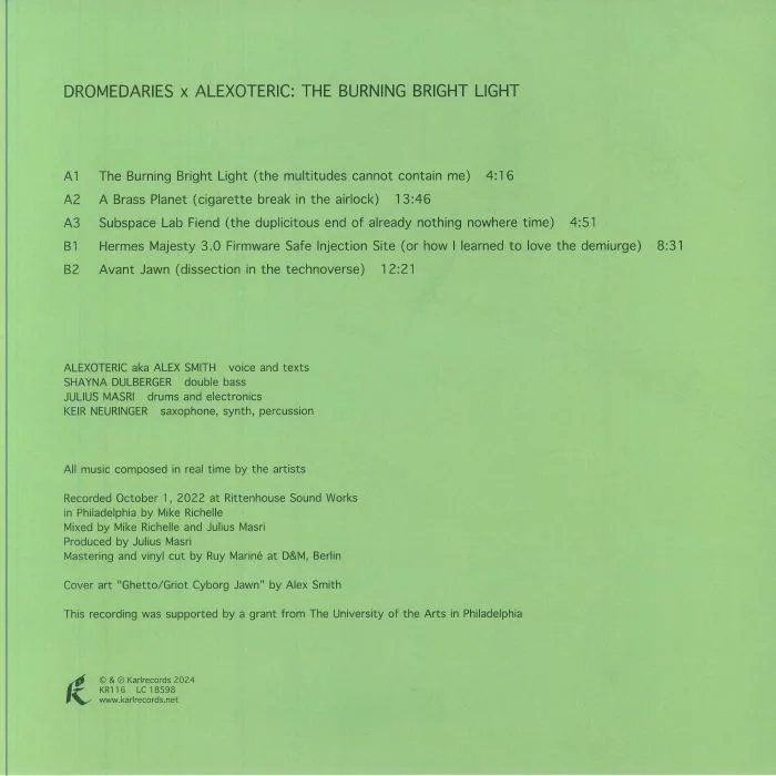 Обратная сторона обложки — DROMEDARIES / ALEXOTERIC — The Burning Bright Light