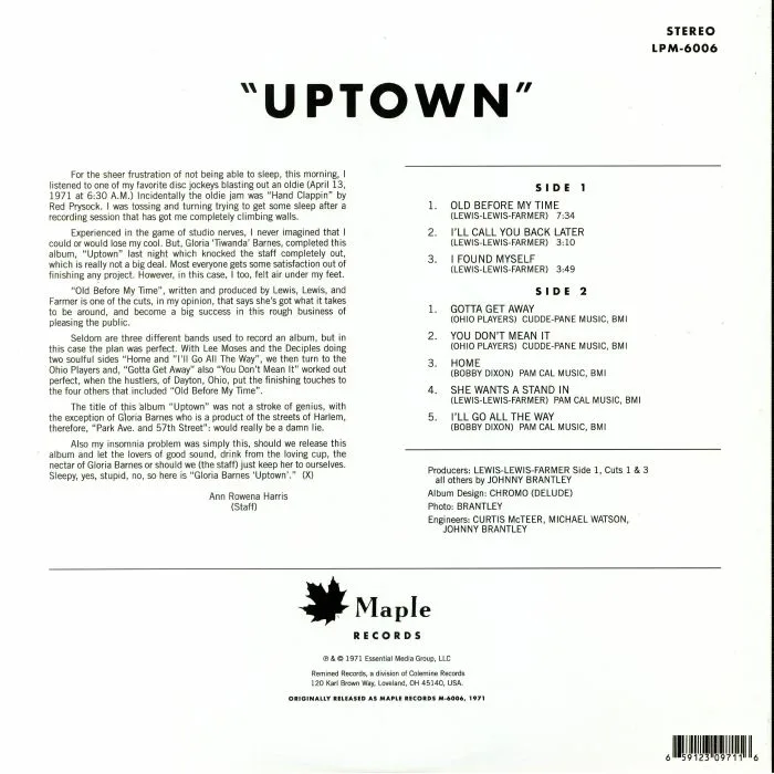 Back cover — Gloria BARNES — Uptown (remastered)