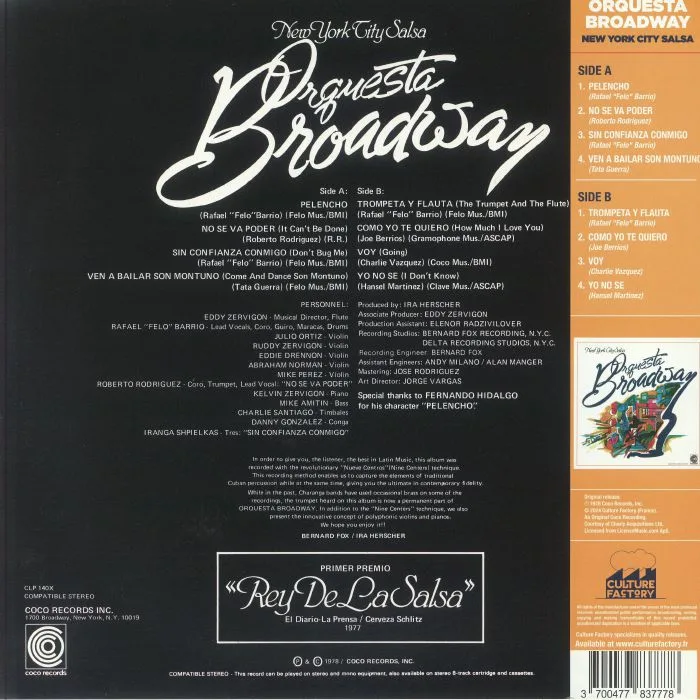 Back cover — ORQUESTRA BROADWAY — New York City Salsa (reissue)