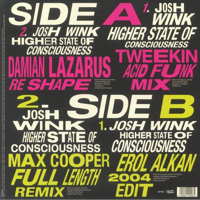 Обратная сторона обложки — Josh WINK — Higher State Of Conciousness Remixes (remastered) (Record Store Day RSD 2024)