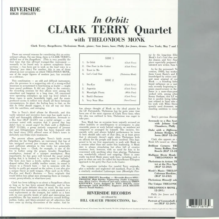 Back cover — Clark TERRY with THELONIOUS MONK — In Orbit (reissue)
