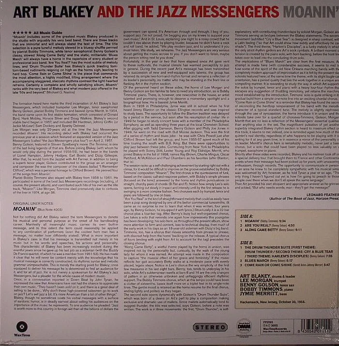 Обратная сторона обложки — Art BLAKEY & THE JAZZ MESSENGERS — Moanin' (remastered)