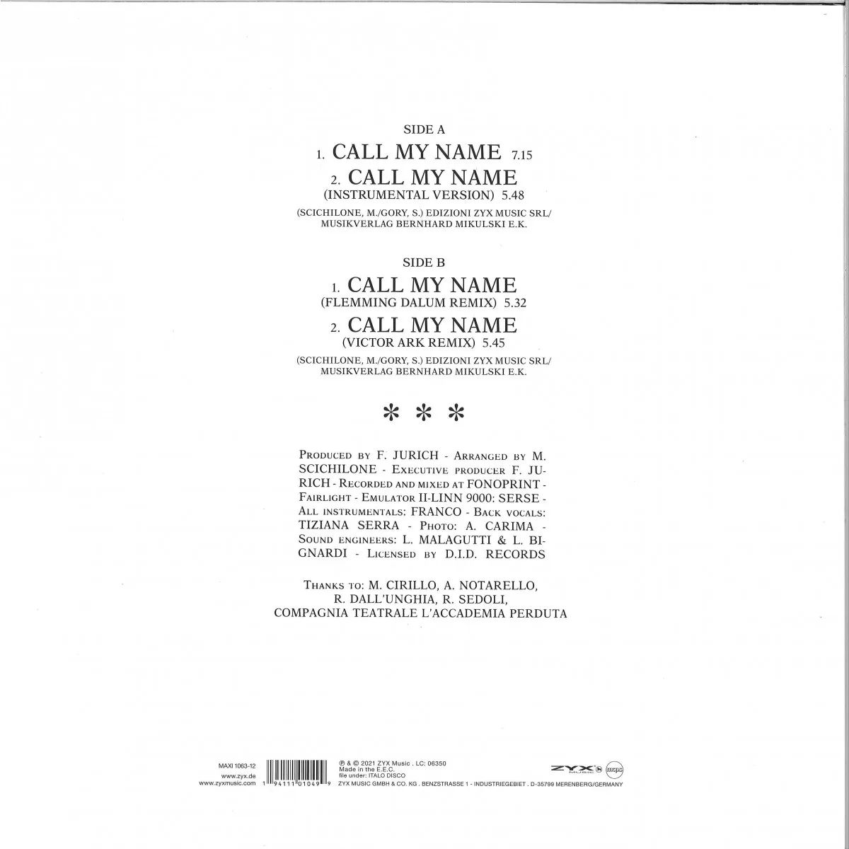 Back cover — Lisa G. — Call My Name