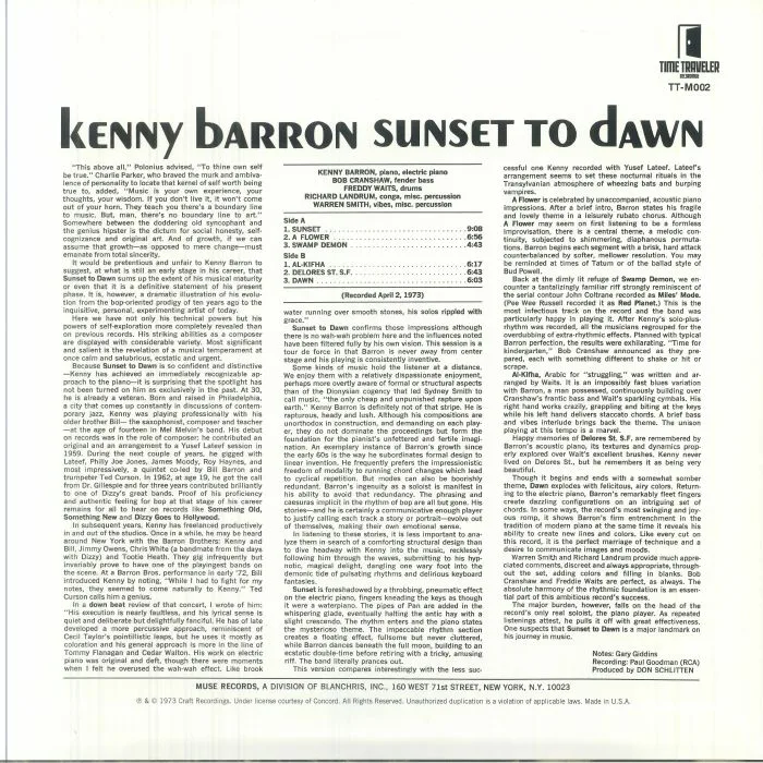Обратная сторона обложки — Kenny BARRON — Sunset To Dawn (remastered)