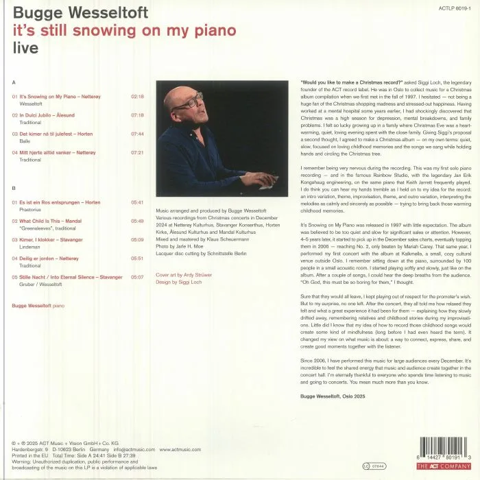 Back cover — Bugge WESSELTOFT — It's Still Snowing On My Piano: Live