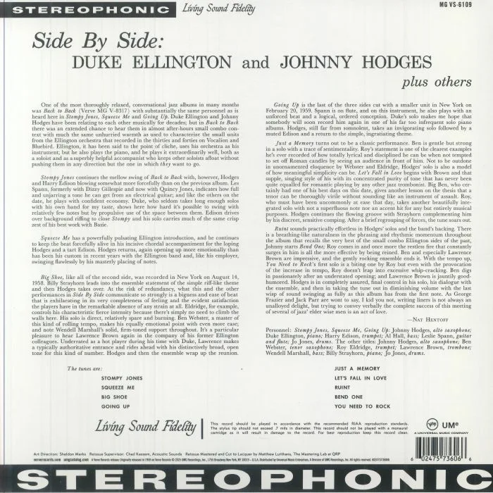 Обратная сторона обложки — Duke ELLINGTON / JOHNNY HODGES — Side By Side (Acoustic Sounds Series)