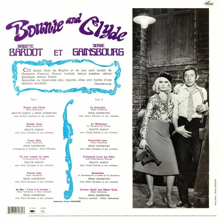 Обратная сторона обложки — Serge GAINSBOURG / BRIGITTE BARDOT — Bonnie & Clyde