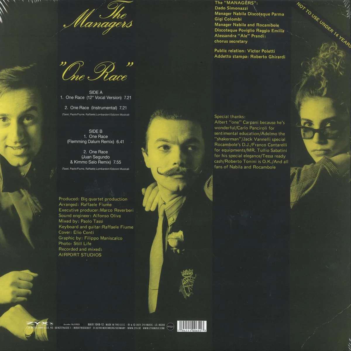 Back cover — THE MANAGERS — ONE RACE
