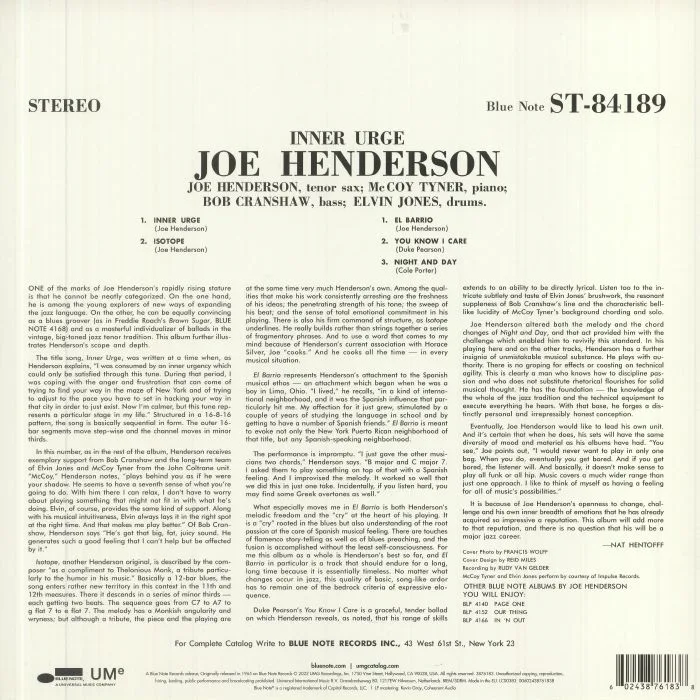 Back cover — Joe HENDERSON — Inner Urge (reissue)
