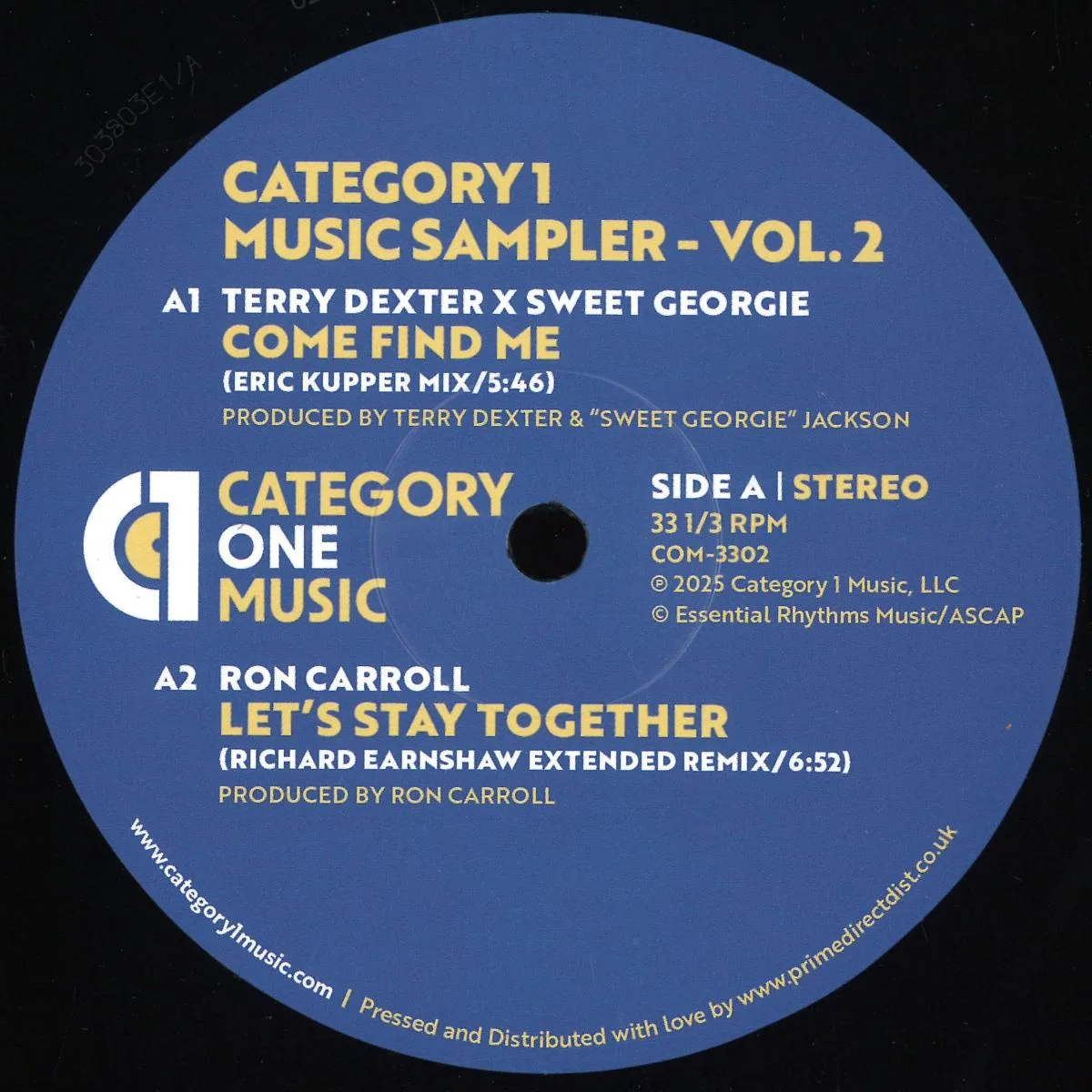 Front cover — Terry Dexter / Ron Carroll / Ed Ramsey / Eric Kupper — Category 1 Music Sampler - Vol. 2
