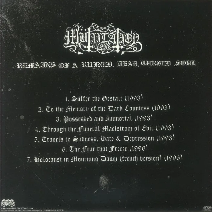 Back cover — MUTIILATION — Remains Of A Ruined Dead Cursed Soul (reissue)
