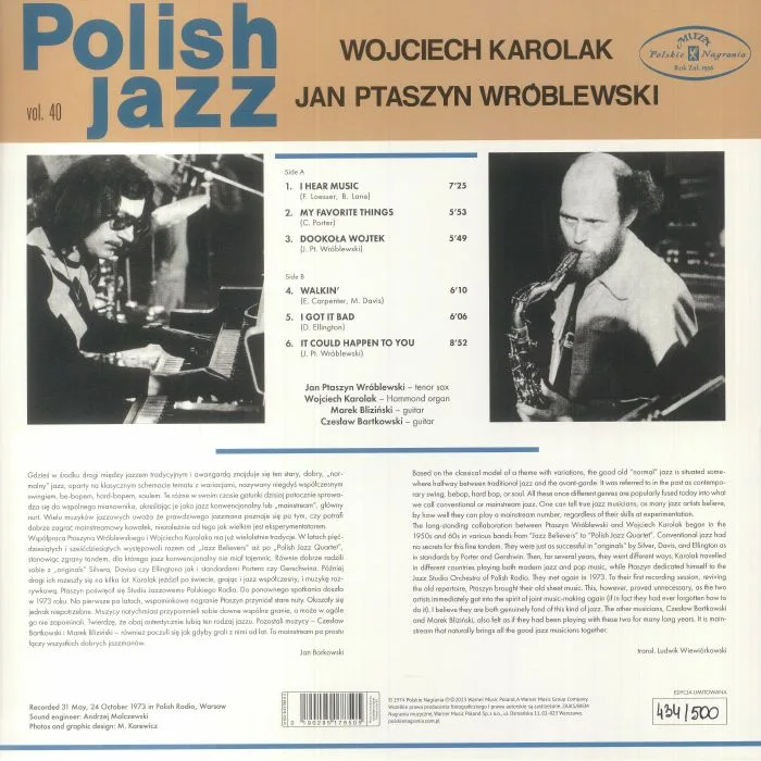 Обратная сторона обложки — Jan Ptaszyn WROBLEWSKI / WOJCIECH KAROLAK — Mainstream (reissue)