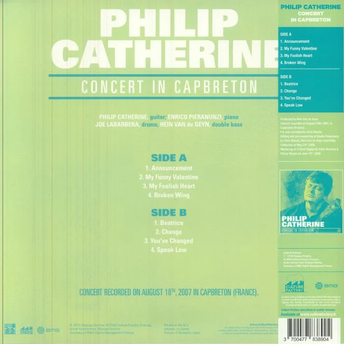 Back cover — Philip CATHERINE — Concert In Capbreton (reissue)