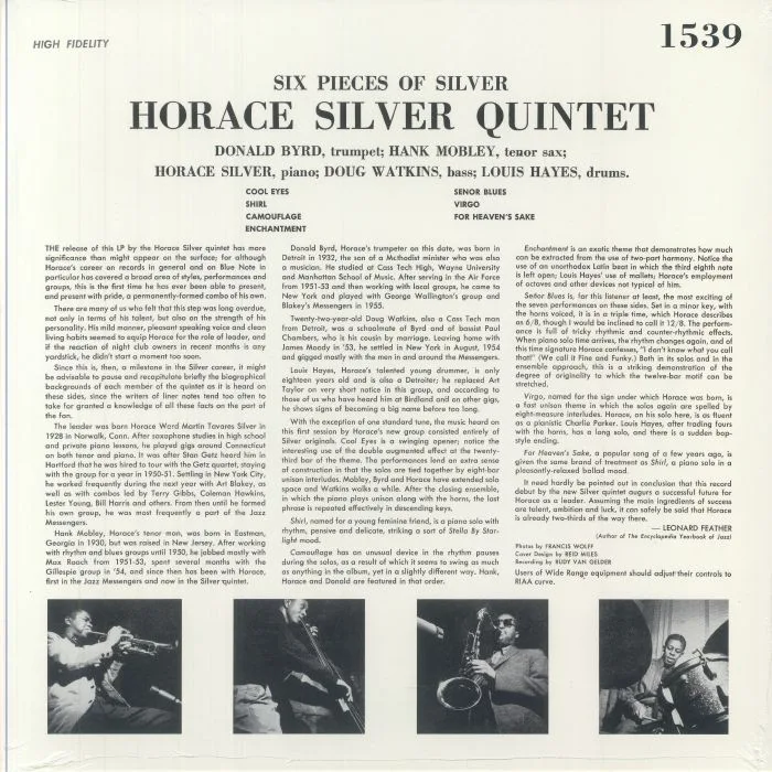 Back cover — HORACE SILVER QUINTET — 6 Pieces Of Silver (reissue)