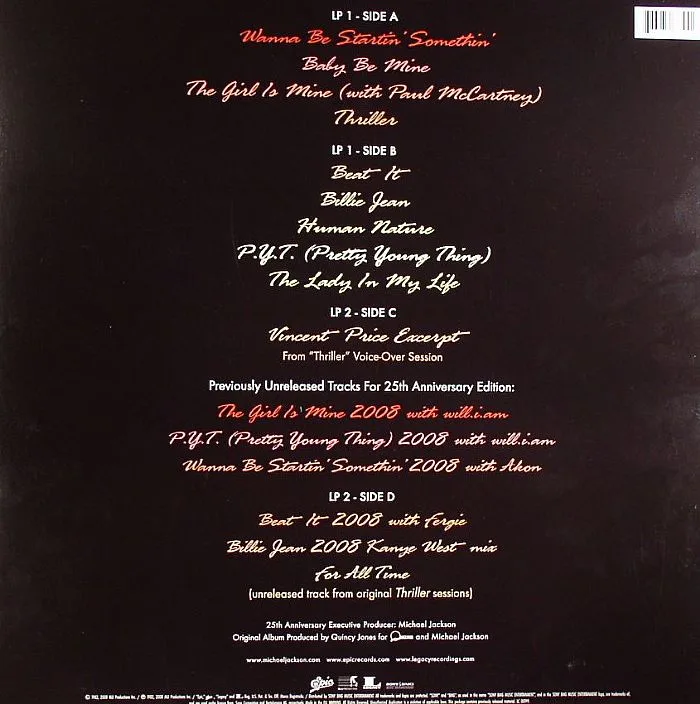 Обратная сторона обложки — Michael JACKSON — Thriller: 25th Anniversary Edition
