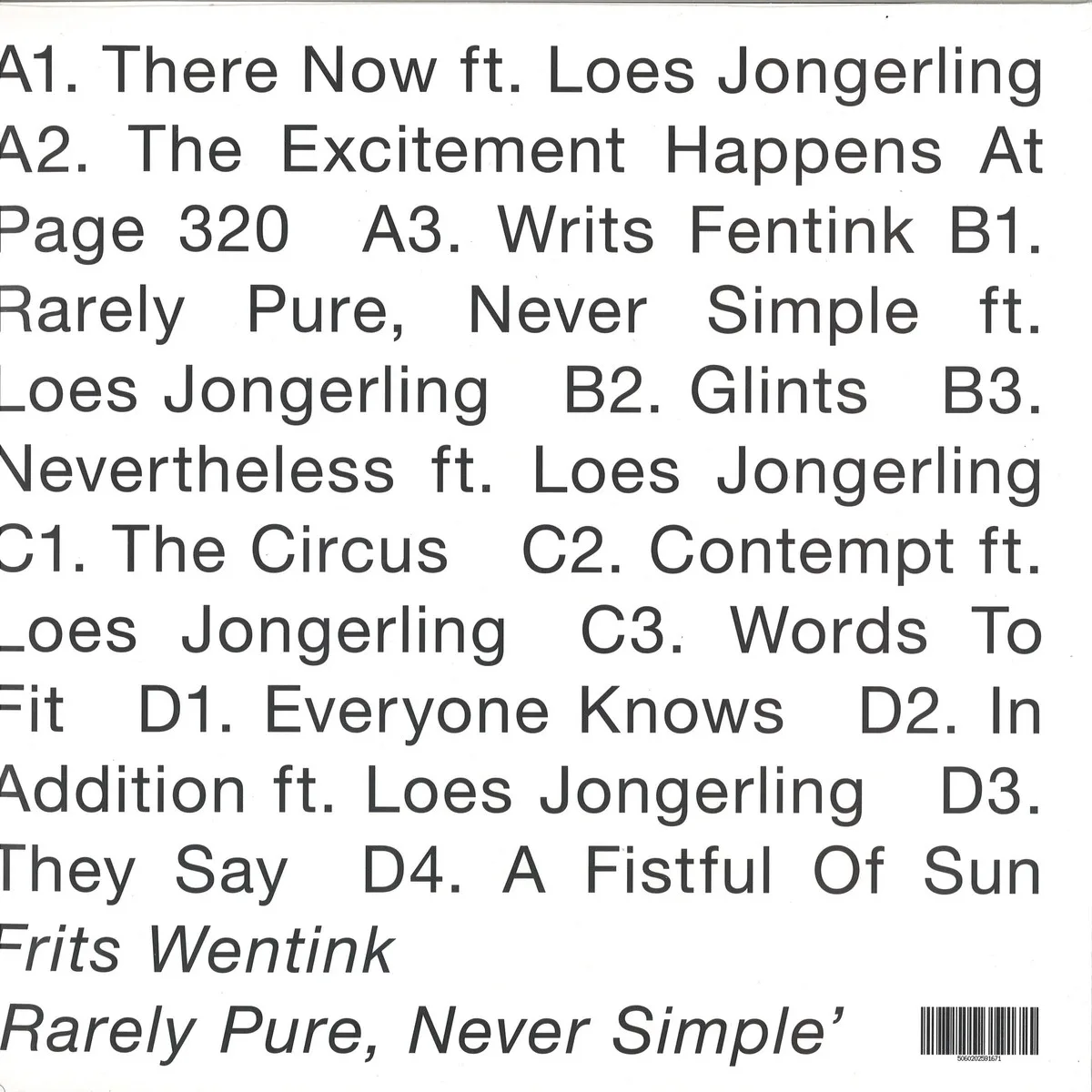 Обратная сторона обложки — Frits Wentink — Rarely Pure, Never Simple 2x12"
