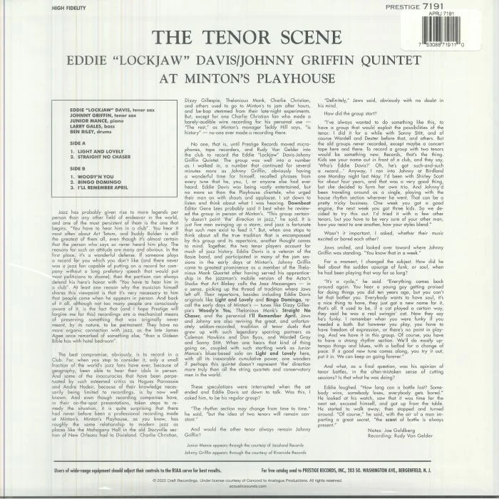 Back cover — Eddie Lockjaw DAVIS / JOHNNY GRIFFIN QUINTET — The Tenor Scene: A Live Recording At Minton's Playhouse (remastered)