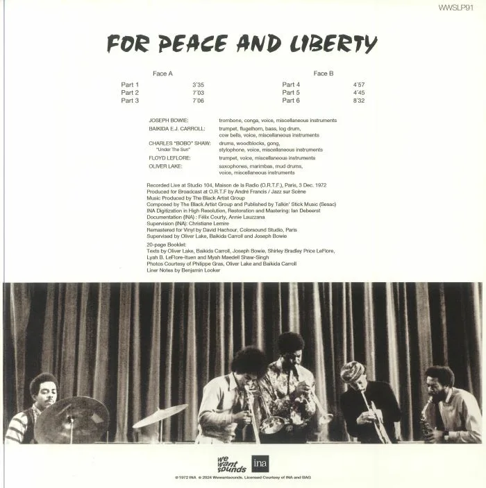 Обратная сторона обложки — BLACK ARTIST GROUP — For Peace & Liberty: In Paris Dec 1972