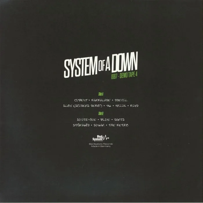 Back cover — SYSTEM OF A DOWN — 1997 Demo Tape 4