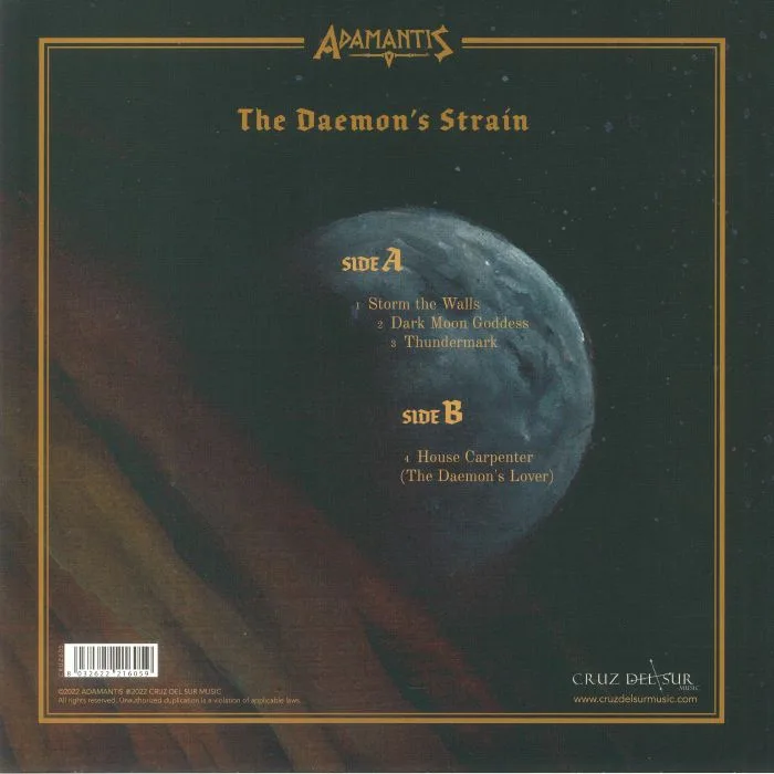 Back cover — ADAMANTIS — The Daemon's Strain