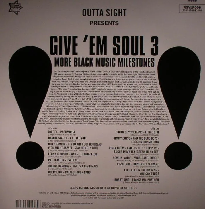 Обратная сторона обложки — VARIOUS — Give 'Em Soul Vol 3: Black Music Milestones (mono)
