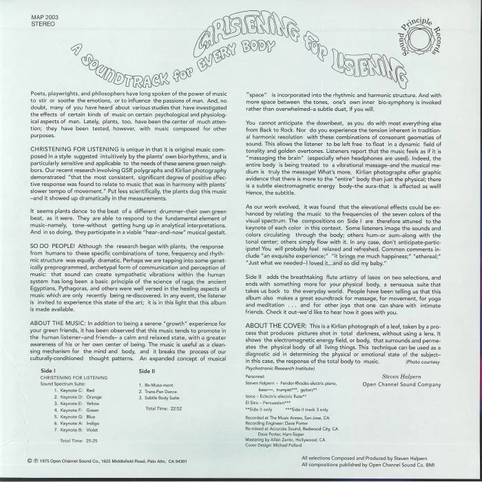 Back cover — Steven HALPERN — Christening For Listening: A Soundtrack For Every Body