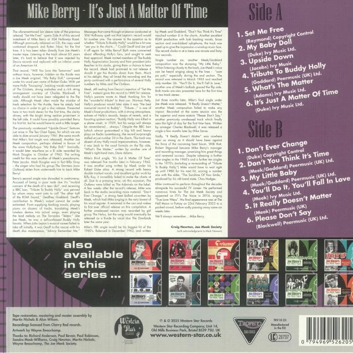 Обратная сторона обложки — Mike BERRY — It's Just A Matter Of Time: Joe Meek Tea Chest Tapes