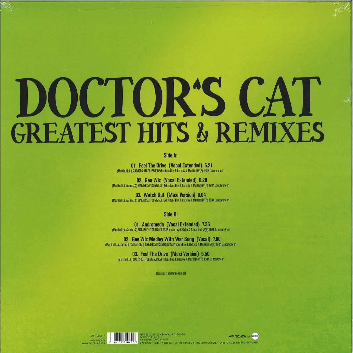 Обратная сторона обложки — Doctor's Cat — Greatest Hits & Remixes
