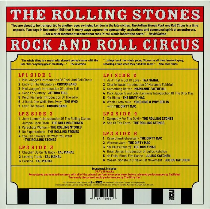 Обратная сторона обложки — The ROLLING STONES / VARIOUS — Rock & Roll Circus (remastered)