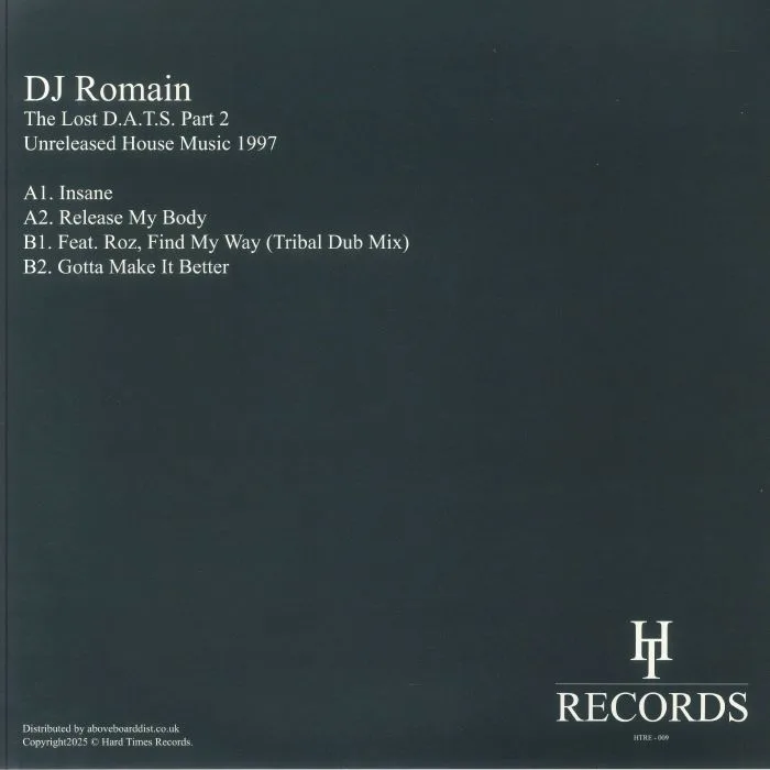 Обратная сторона обложки — DJ ROMAIN — The Lost DATS Part Two: Unreleased House Music 1997