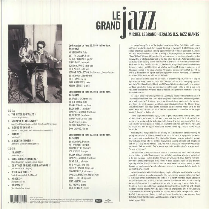 Back cover — Michel LEGRAND — Legrand Jazz: Michel Legrand Heralds US Jazz Giants (Record Store Day RSD 2026)