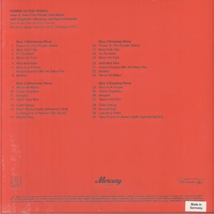 Back cover — John LENNON / YOKO ONO / THE PLASTIC ONO BAND with ELEPHANT'S MEMORY — Power To The People (remastered)