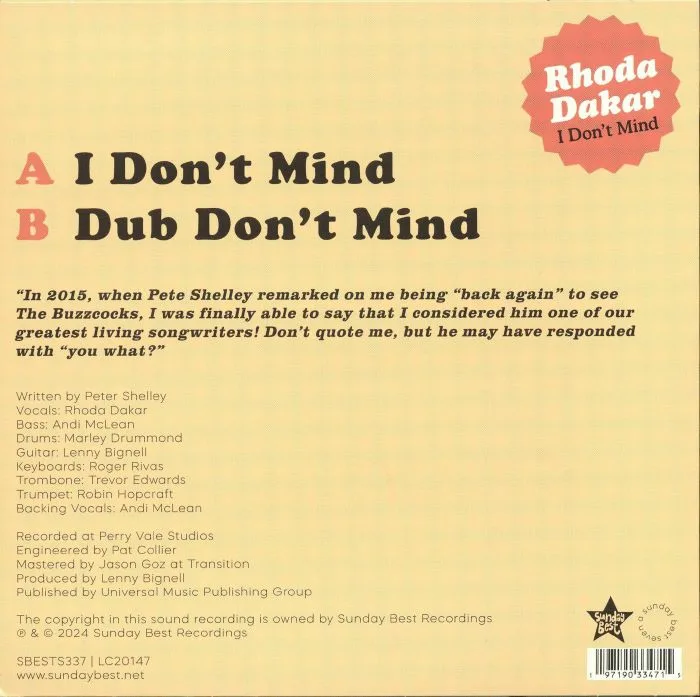 Back cover — Rhoda DAKAR — I Don't Mind