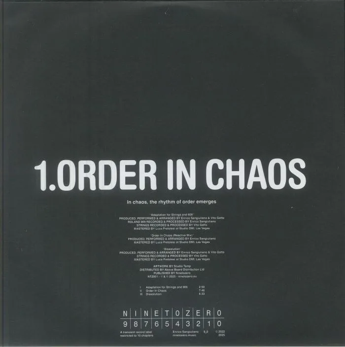 Back cover — Enrico SANGIULIANO / VITO GATTO — Order In Chaos EP
