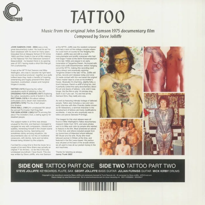 Back cover — Steve JOLLIFFE — Tattoo: The Unreleased Music From The 1975 John Samson Documentary