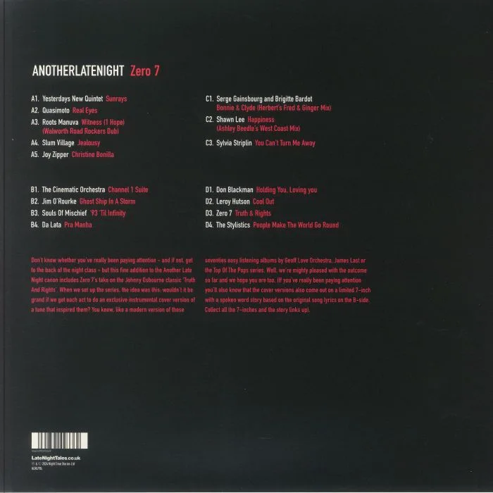 Обратная сторона обложки — ZERO 7 / VARIOUS — Another Late Night (reissue)
