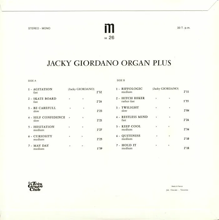Back cover — Jacky GIORDANO — Organ Plus (reissue)