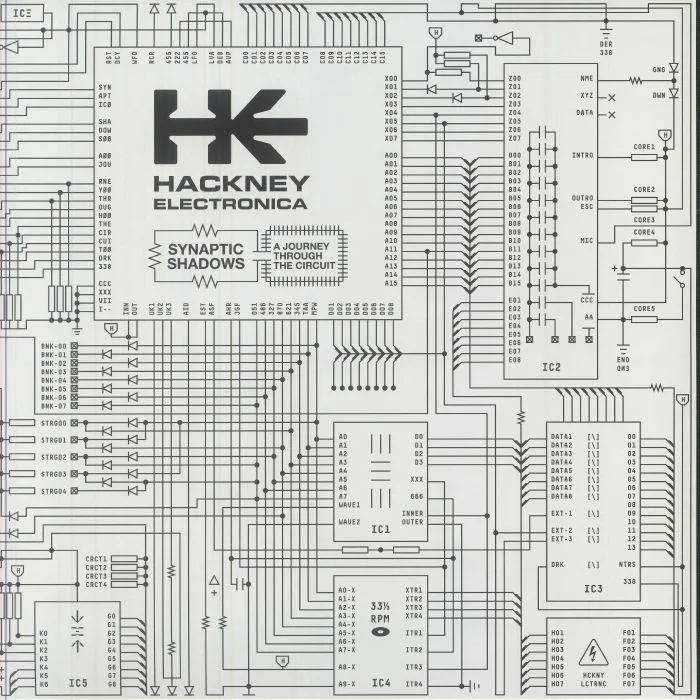 Лицевая сторона обложки — HACKNEY ELECTRONICA — Synaptic Shadows: A Journey Through The Circuit