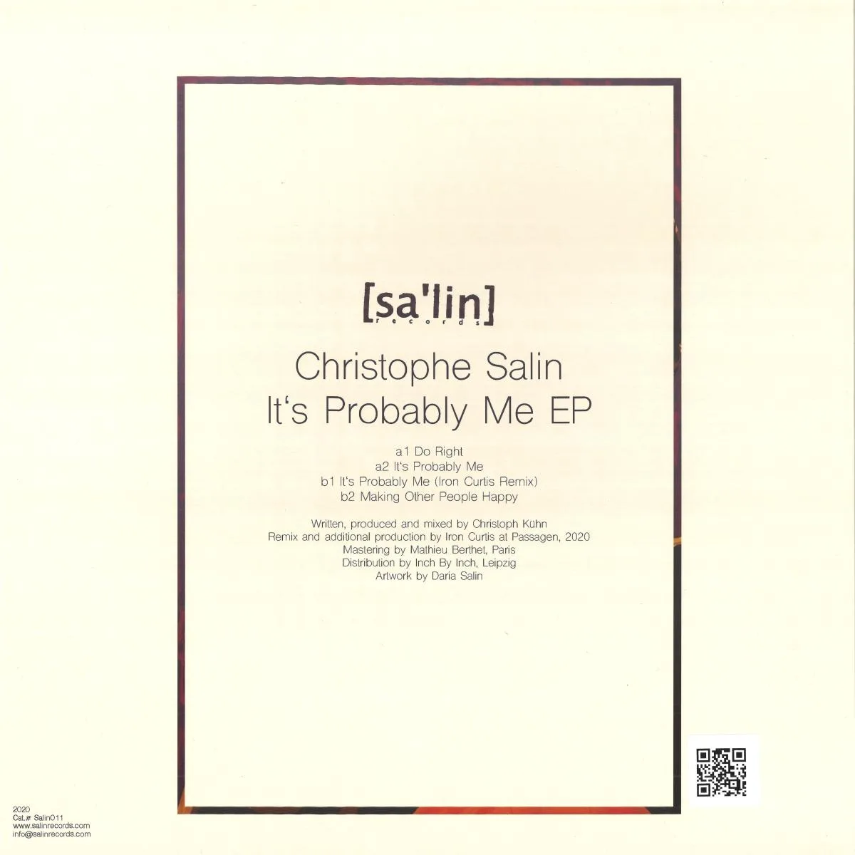 Back cover — Christophe Salin — IT’S PROBABLY ME EP