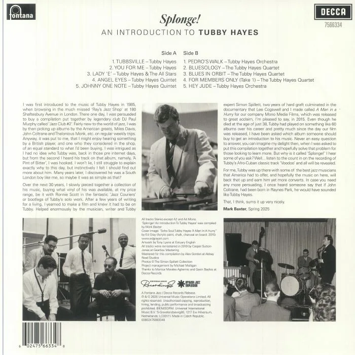 Back cover — Tubby HAYES — Splonge! An Introduction To Tubby Hayes