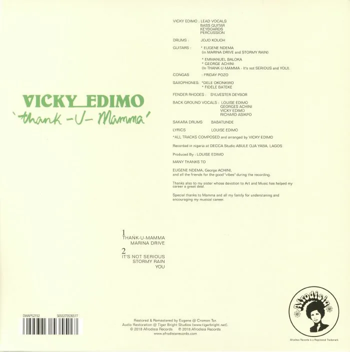 Back cover — Vicky EDIMO — Thank U Mamma