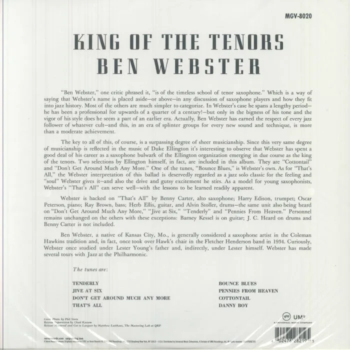 Back cover — Ben WEBSTER — King Of The Tenors (Acoustic Sounds Series)
