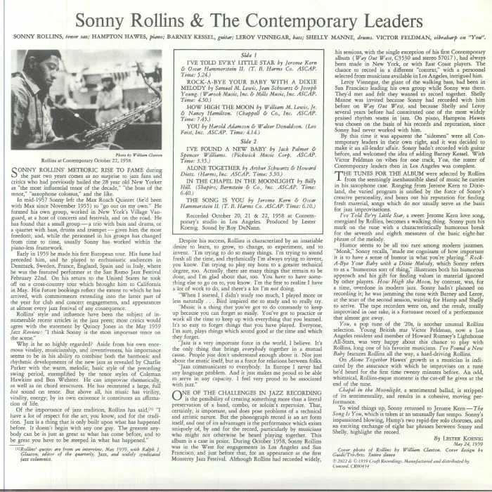 Обратная сторона обложки — Sonny ROLLINS — Sonny Rollins & The Contemporary Leaders (Contemporary Records Acoustic Sounds Series)