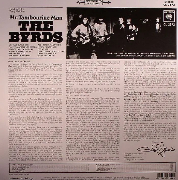 Back cover — The BYRDS — Mr Tambourine Man