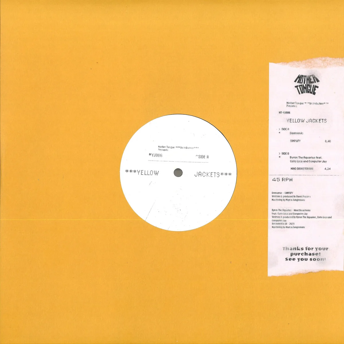 Лицевая сторона обложки — Byron The Aquarius / Deenamic — Yellow Jackets Vol. 6