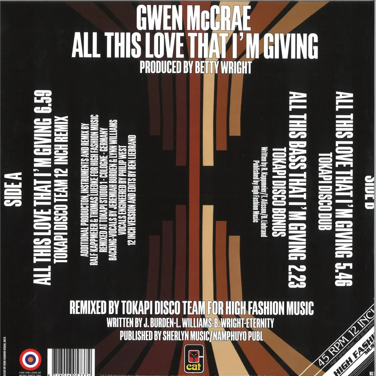 Обратная сторона обложки — GWEN MCCRAE — ALL THIS LOVE THAT I'M GIVING 12"