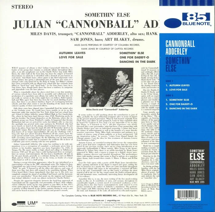 Обратная сторона обложки — Cannonball ADDERLEY — Somethin' Else (reissue)