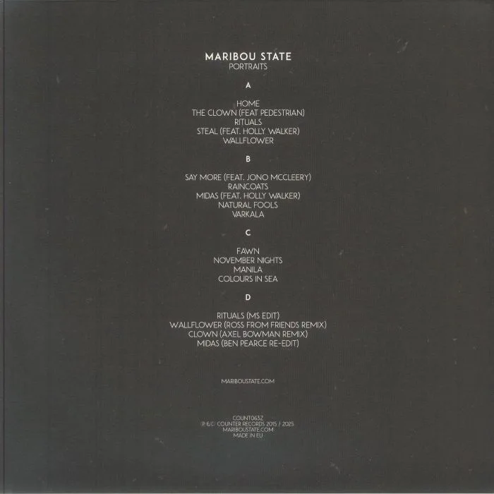 Обратная сторона обложки — MARIBOU STATE — Portraits (10th Anniversary Edition) (Record Store Day Black Friday RSD 2025)